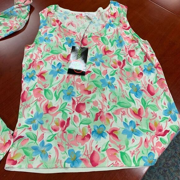 Diane Von Furstenberg Silk Assets Floral Twin Set sz L NWT - Picture 2 of 6